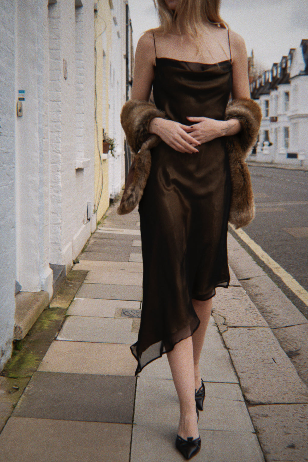 Brown & gold asymmetric dress