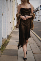 Brown & gold asymmetric dress