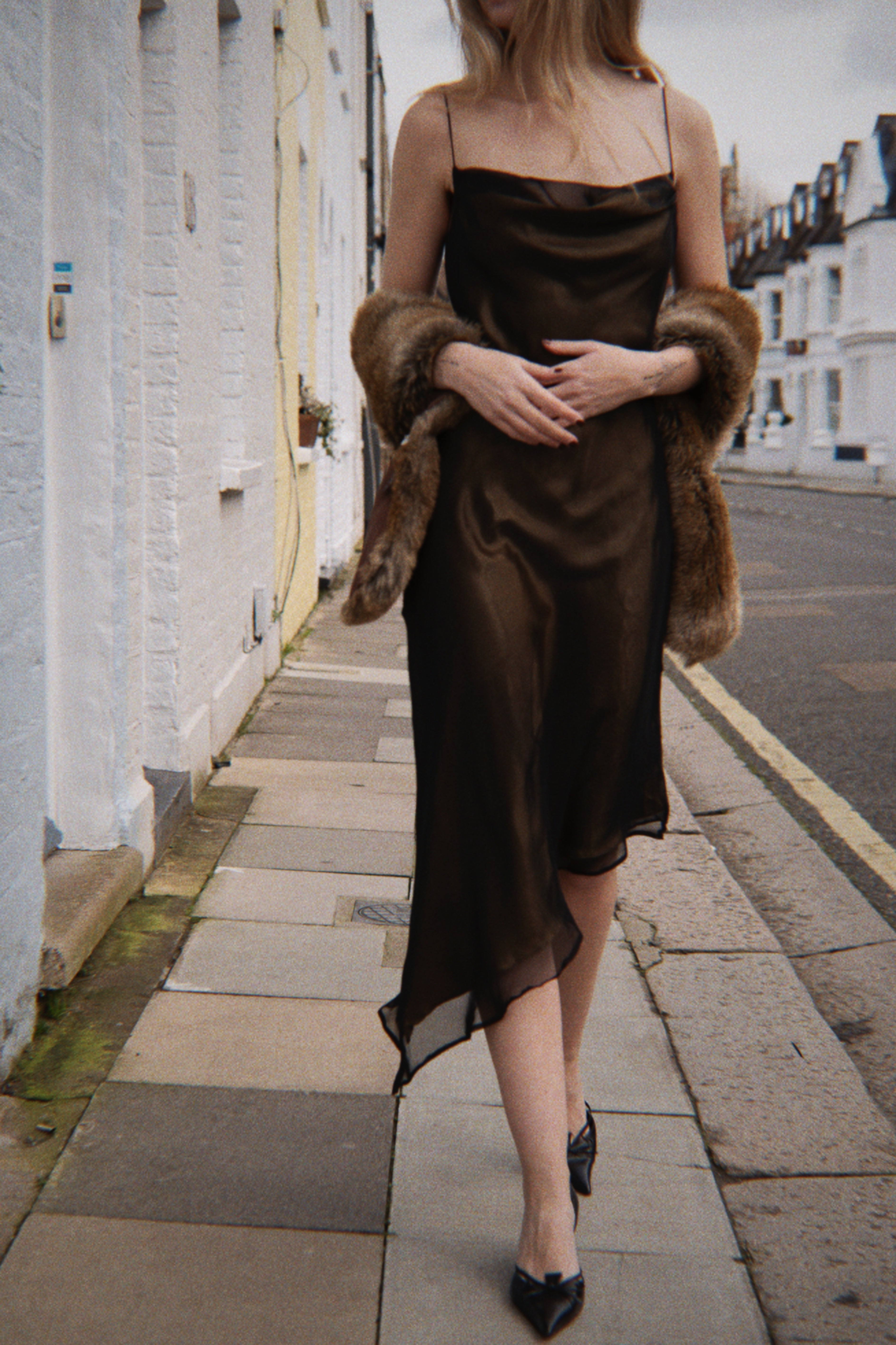 Brown & gold asymmetric dress