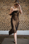 Brown & gold asymmetric dress