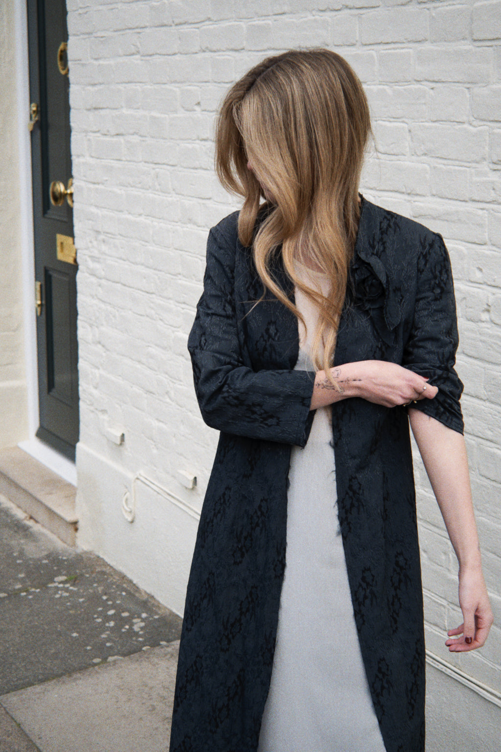 Italian corsage detail duster coat