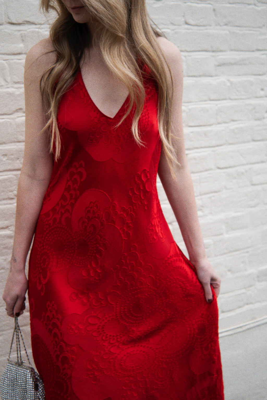 Red silk-blend midi dress