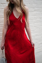 Red silk-blend midi dress
