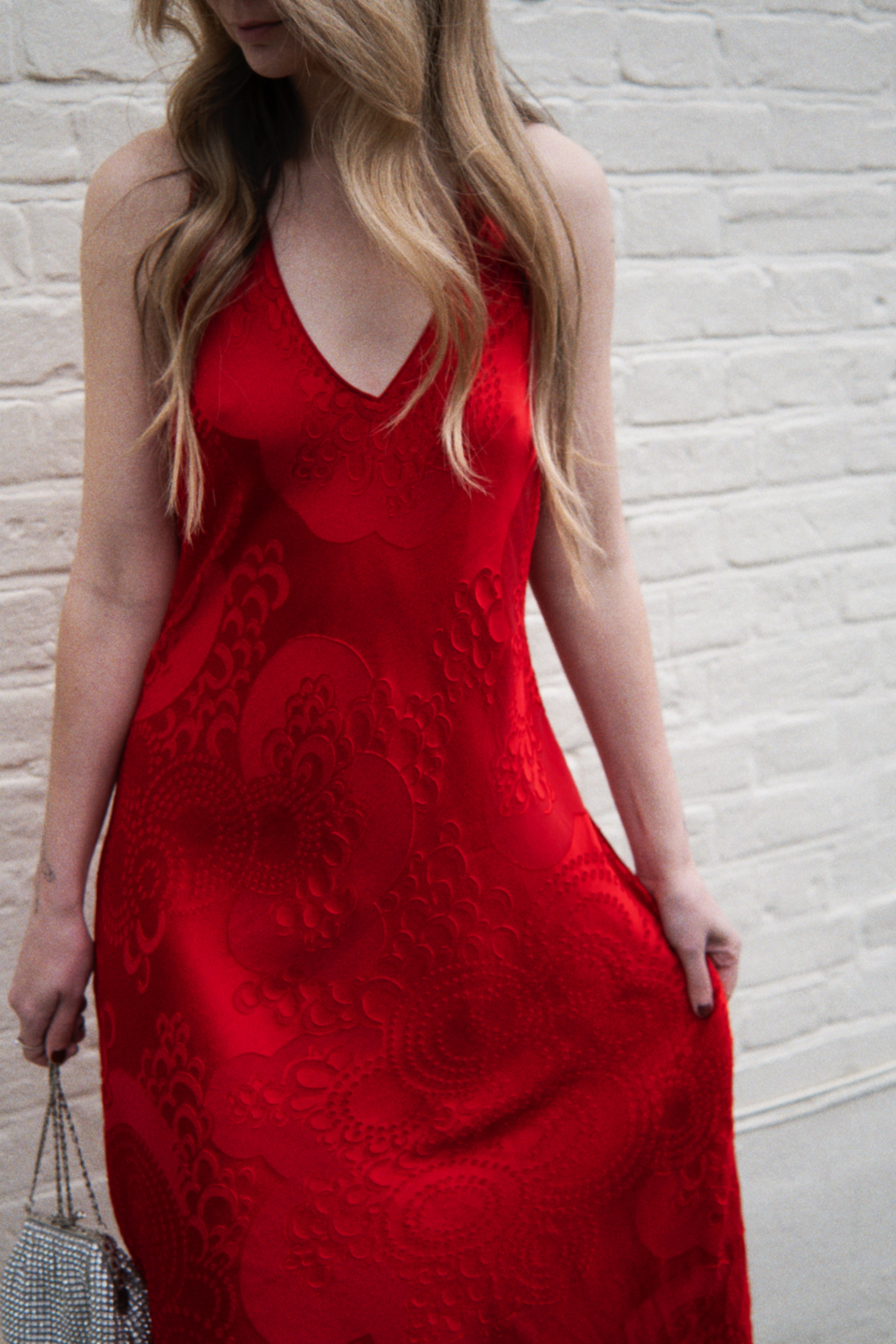 Red silk-blend midi dress