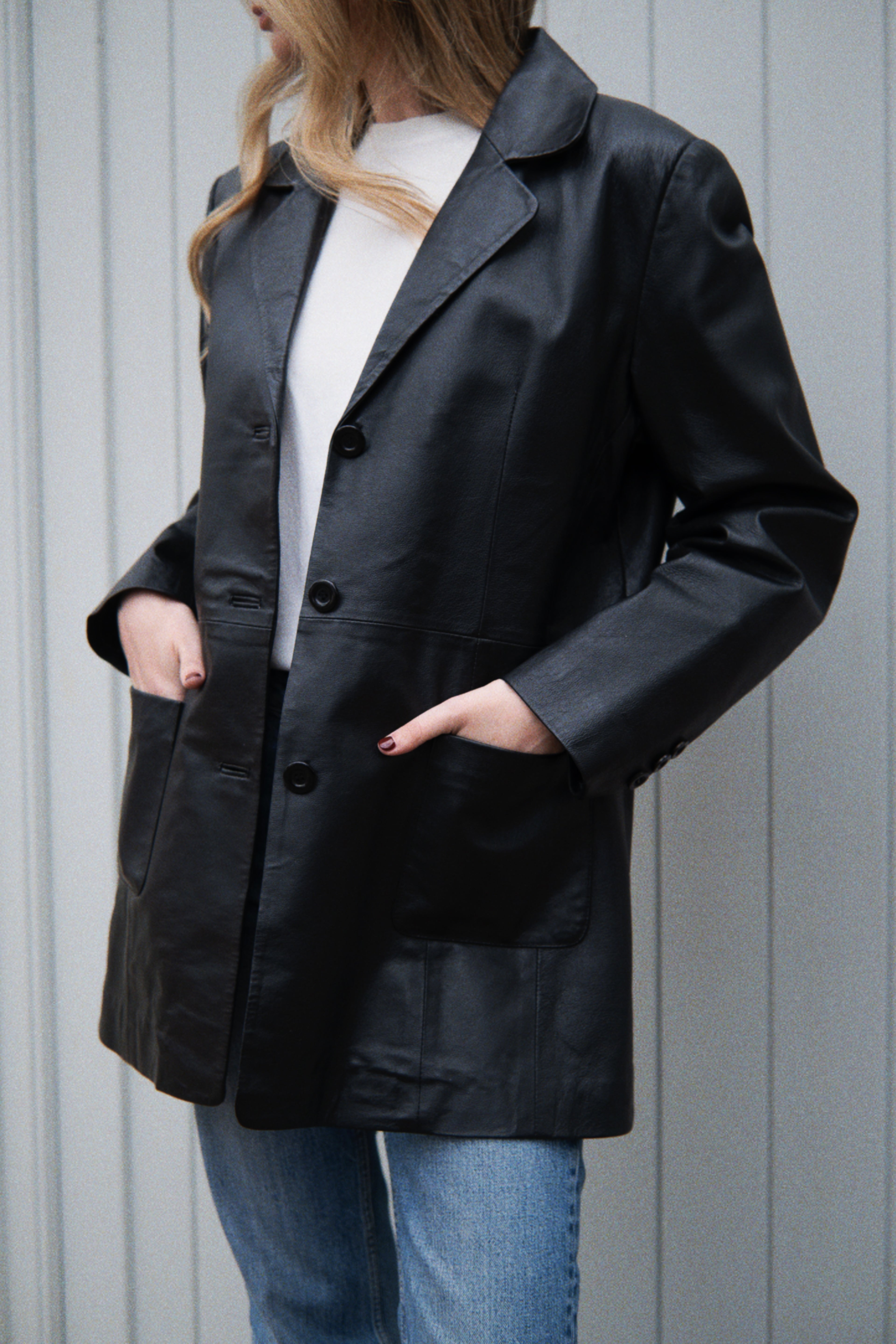 Black tailored leather jacket