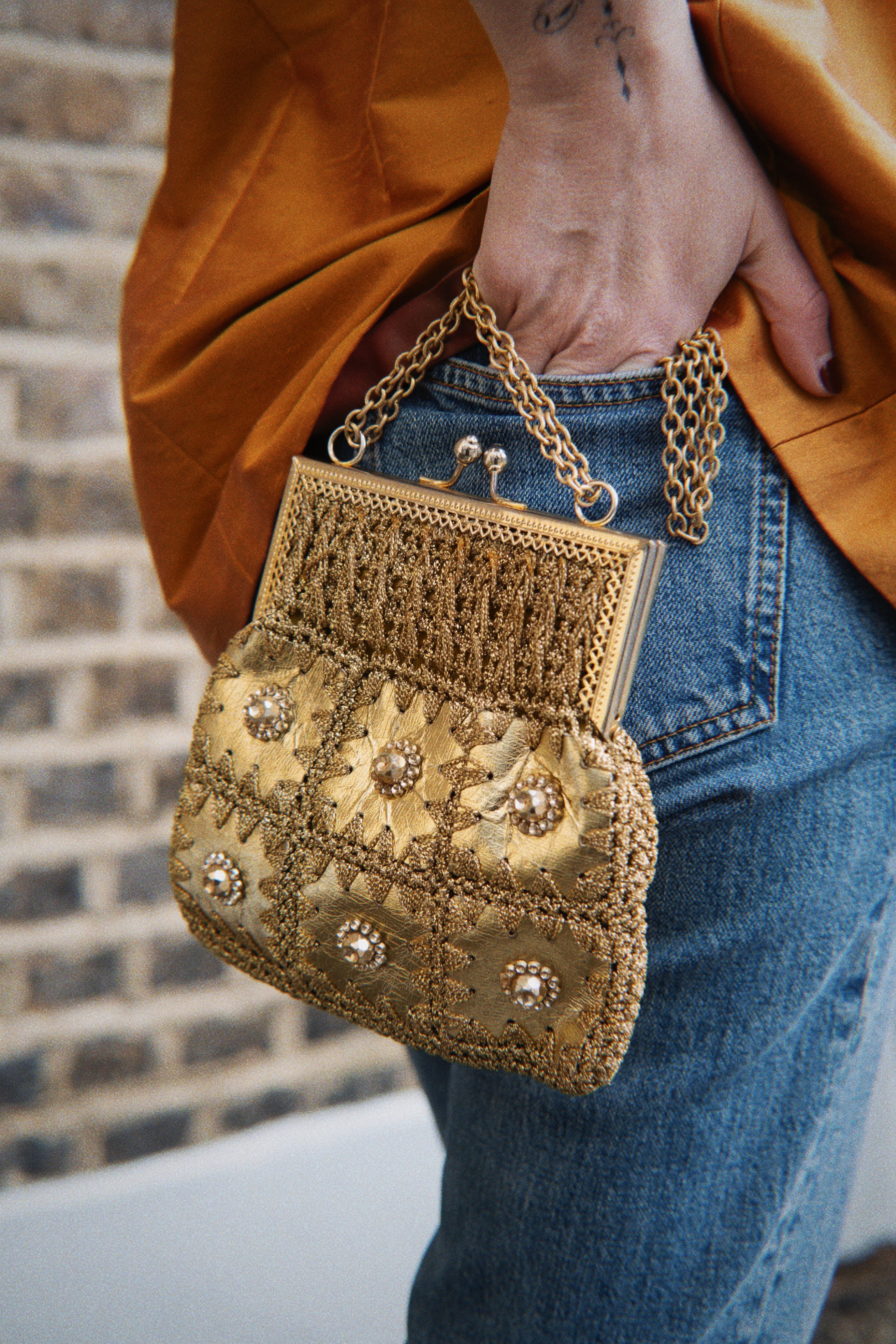 Gold woven chain strap bag