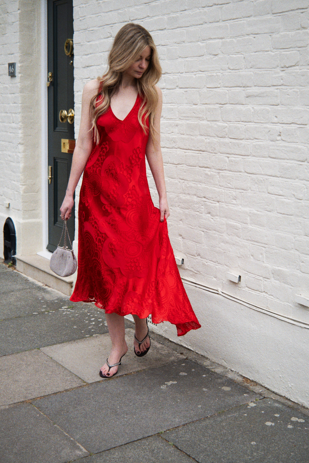 Red silk-blend midi dress