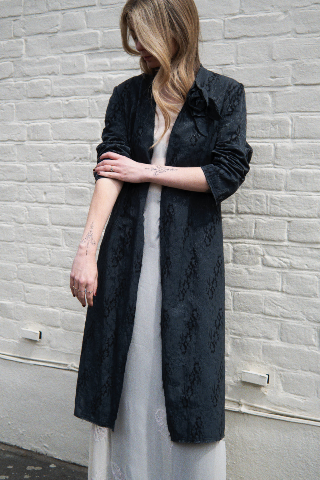 Italian corsage detail duster coat