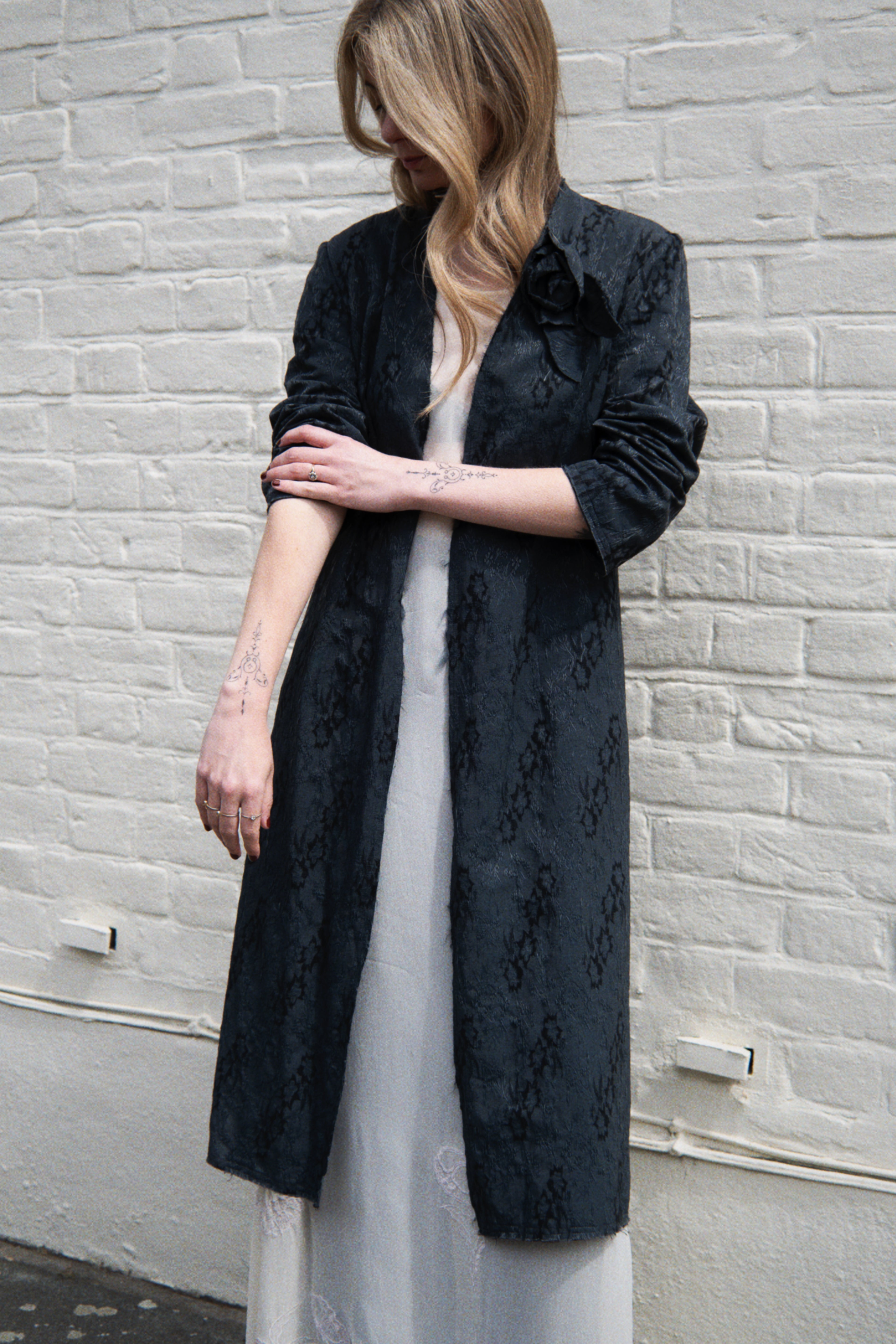 Italian corsage detail duster coat