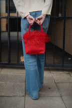 Red feather detail bag