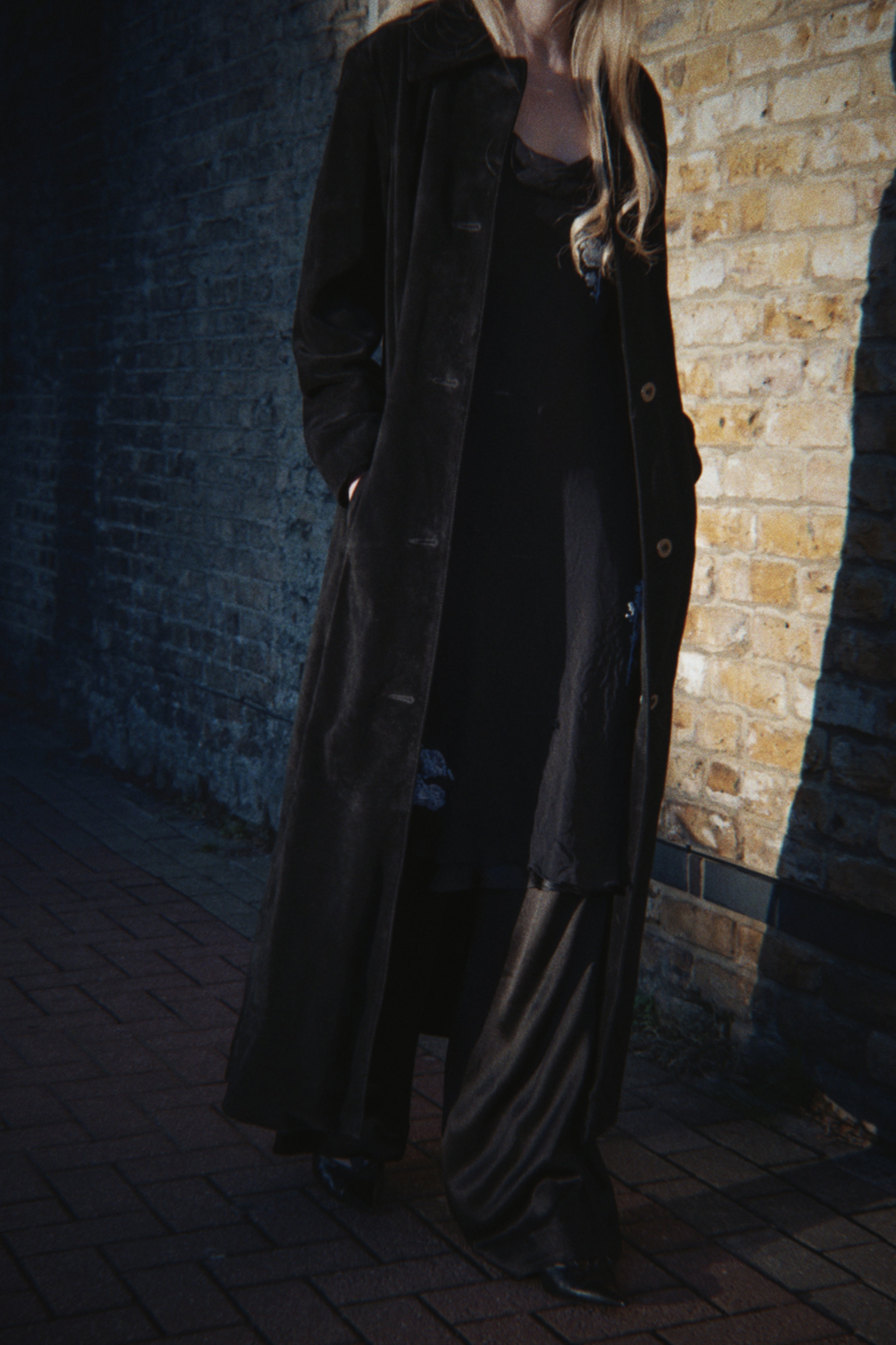 Sisley suede black maxi coat