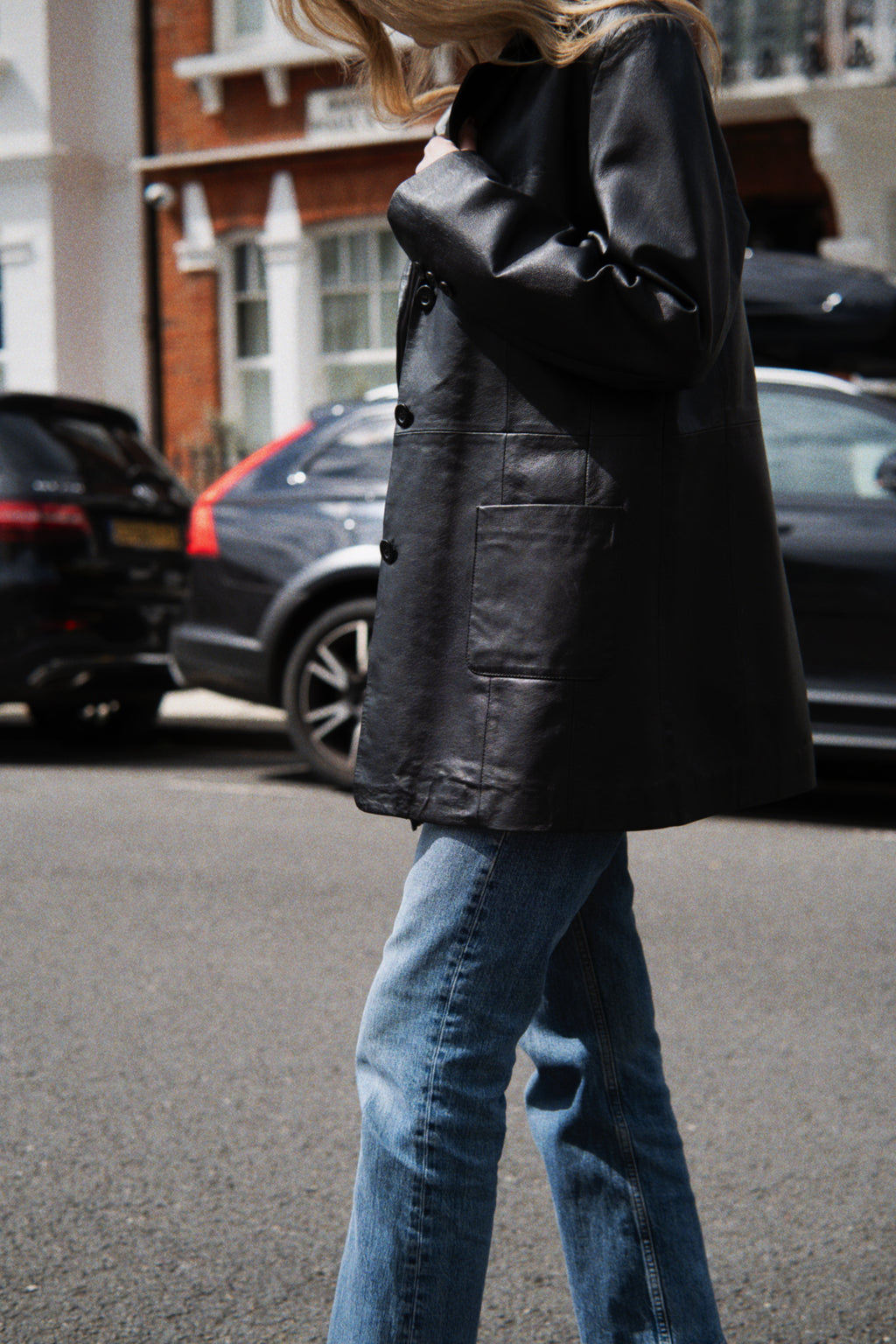 Black tailored leather jacket