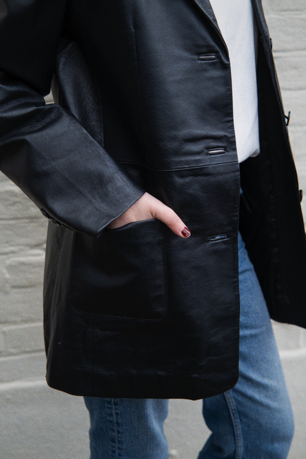 Black tailored leather jacket