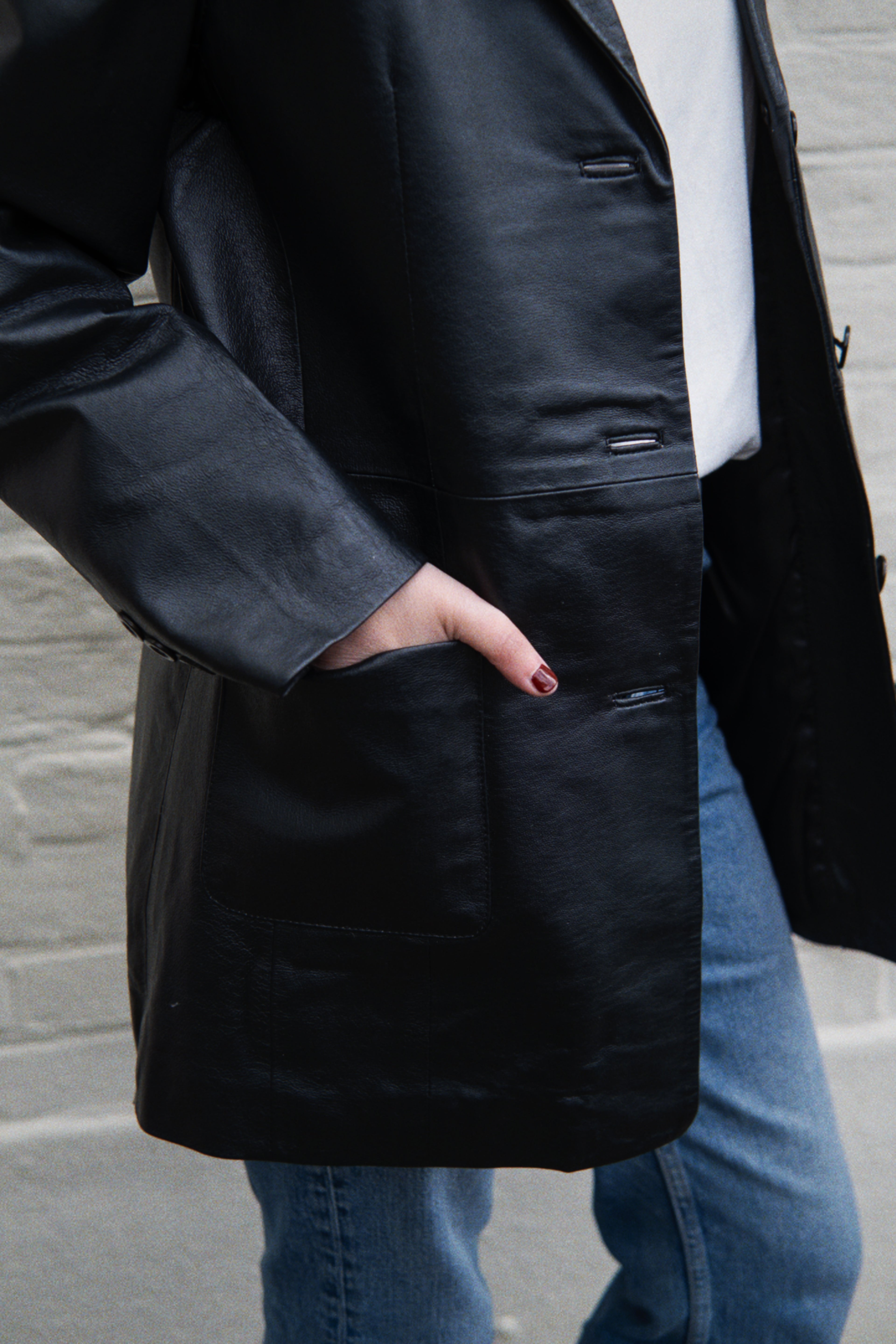 Black tailored leather jacket