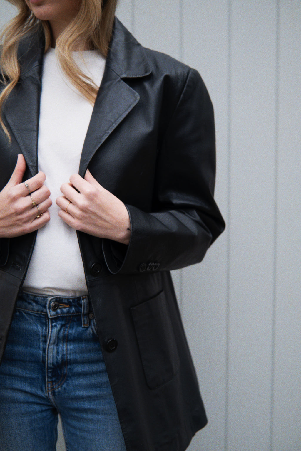 Black tailored leather jacket