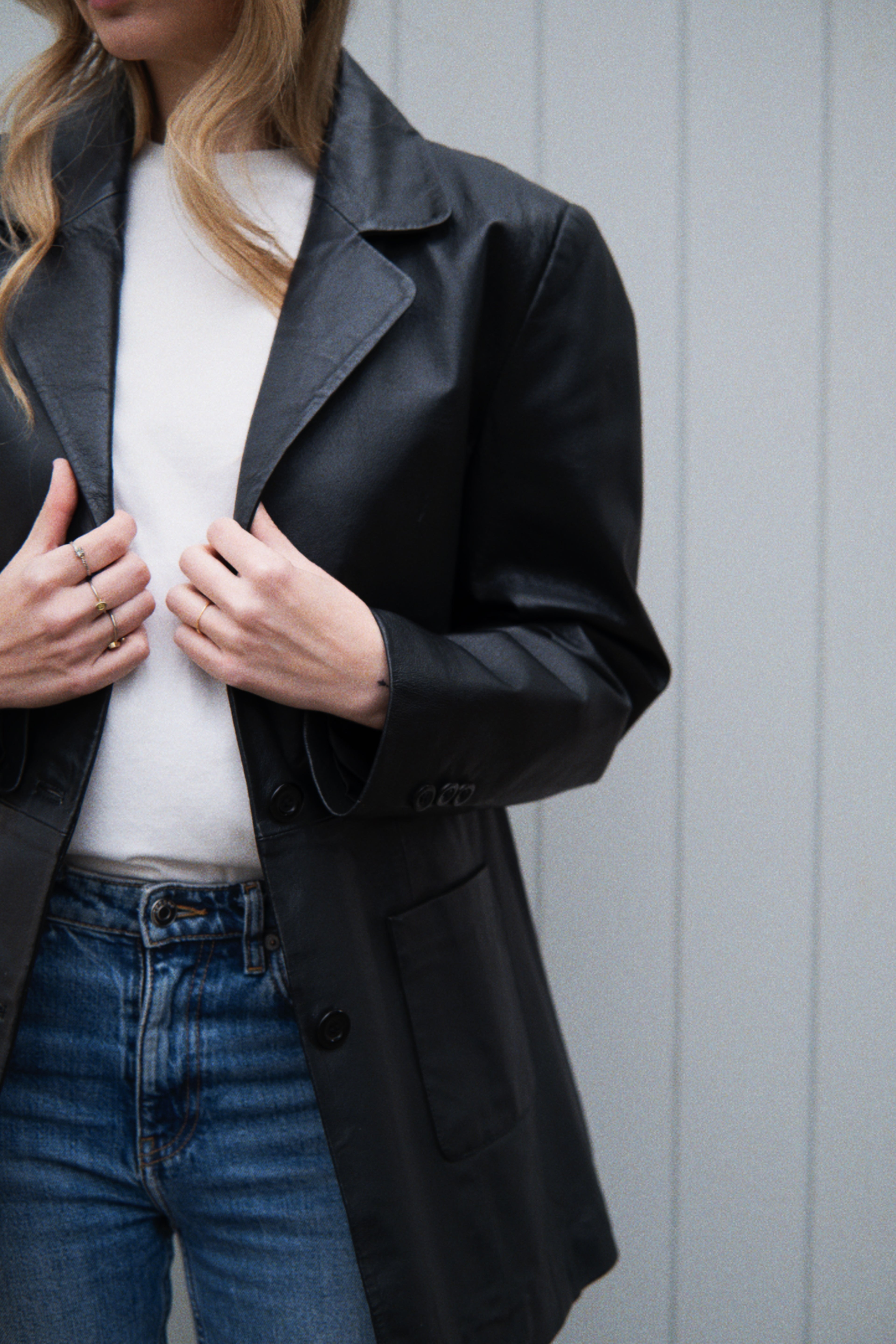 Black tailored leather jacket
