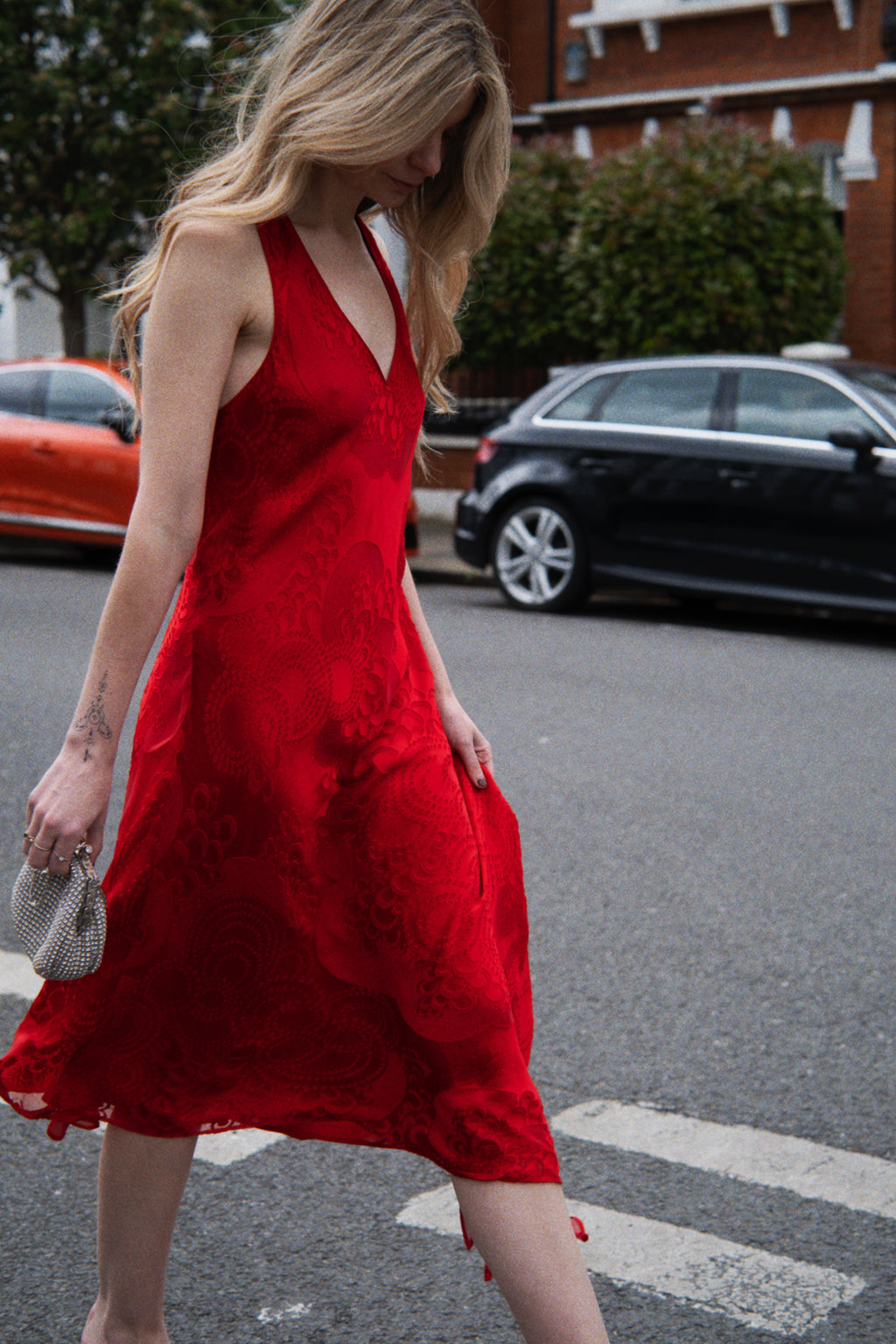 Red silk-blend midi dress