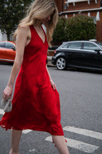 Red silk-blend midi dress